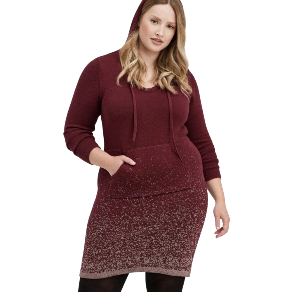 NWT Torrid‎ Burgundy & Gold Hoodie Sweater Dress Size 1
